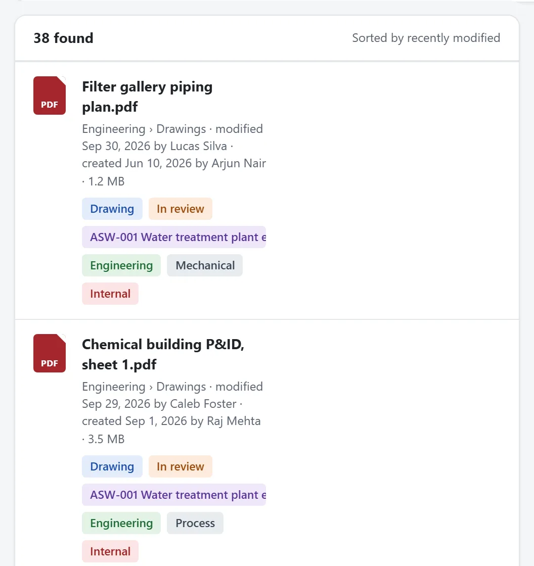 Every file shows where it lives and its tags. Missing tags are flagged.